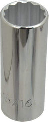 Proto - 15/16", 1/2" Drive, Deep Hand Socket - 12 Points, 3-1/4" OAL, Chrome Finish - A1 Tooling