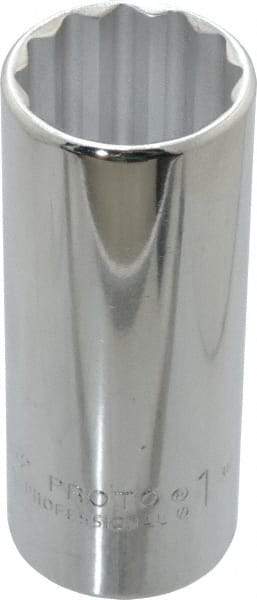 Proto - 1", 1/2" Drive, Deep Hand Socket - 12 Points, 3-1/4" OAL, Chrome Finish - A1 Tooling