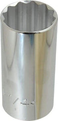 Proto - 1-1/4", 1/2" Drive, Deep Hand Socket - 12 Points, 3-1/4" OAL, Chrome Finish - A1 Tooling