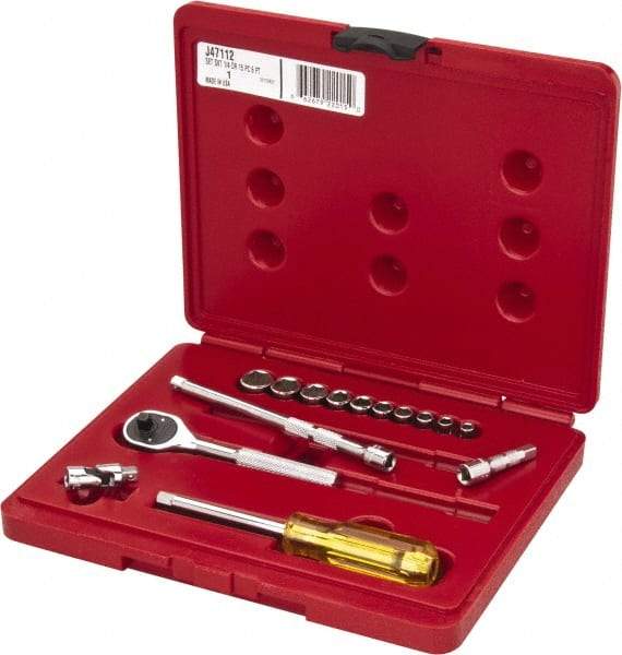 Proto - 15 Piece 1/4" Drive Socket Set - 6 Points, 3/16" to 9/16" Range, Inch Measurement Standard - A1 Tooling