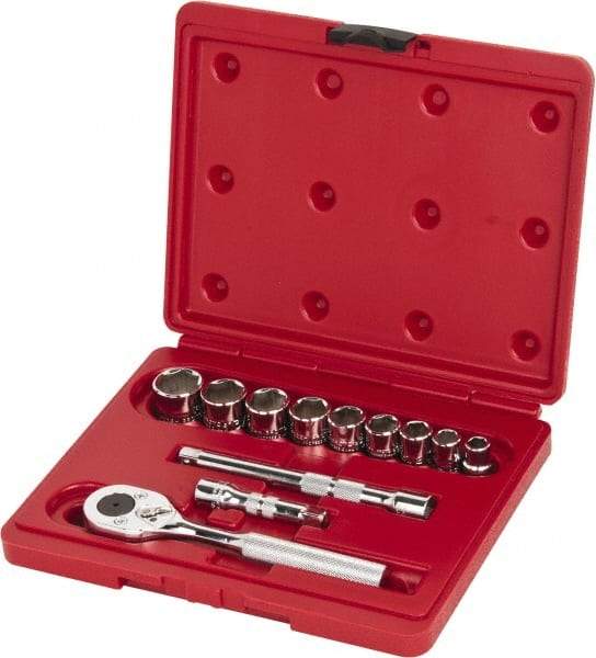 Proto - 12 Piece 3/8" Drive Socket Set - 6 Points, 3/8" to 7/8" Range, Inch Measurement Standard - A1 Tooling