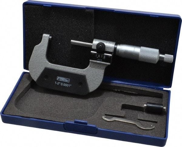 Fowler - 1 to 2" Range, 0.0001" Graduation, Mechanical Outside Micrometer - Ratchet Stop Thimble, Accurate to 0.00016", Digital Counter - A1 Tooling