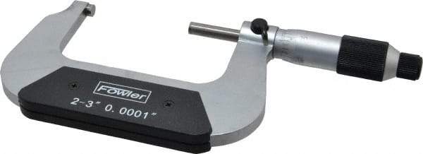 Fowler - 2 to 3" Range, 0.0001" Graduation, Mechanical Outside Micrometer - Ratchet-Friction Thimble, Accurate to 0.0002" - A1 Tooling