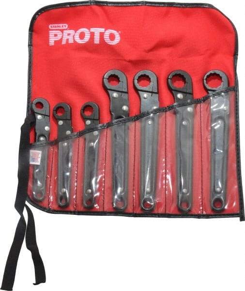 Proto - 7 Piece, 3/8" to 3/4", 12 Point Flare Nut Wrench Set - Inch Measurement Standard, Black Oxide Finish, Comes in Nylon Roll - A1 Tooling