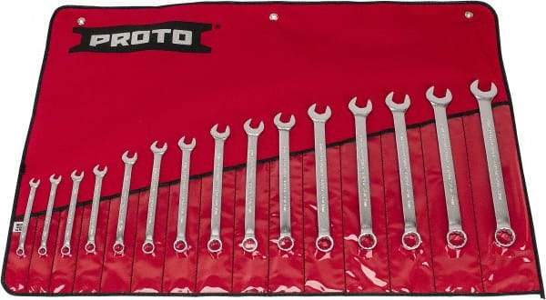 Proto - 15 Piece, 7 to 21mm, 12 Point, Combination Wrench Set - Metric System of Measurement, Satin Finish, Comes in Nylon Roll - A1 Tooling