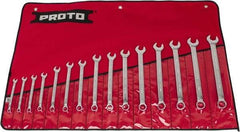 Proto - 15 Piece, 7 to 21mm, 12 Point, Combination Wrench Set - Metric System of Measurement, Satin Finish, Comes in Nylon Roll - A1 Tooling