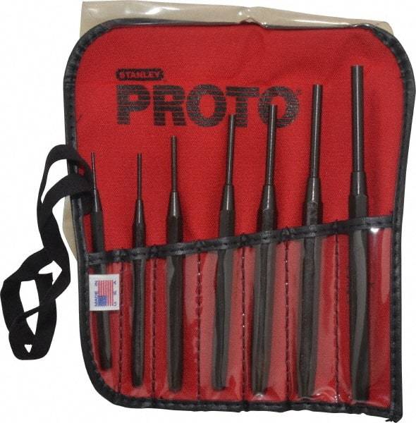 Proto - 7 Piece, 1/16 to 1/4", Pin Punch Set - Round Shank, Comes in Pouch - A1 Tooling