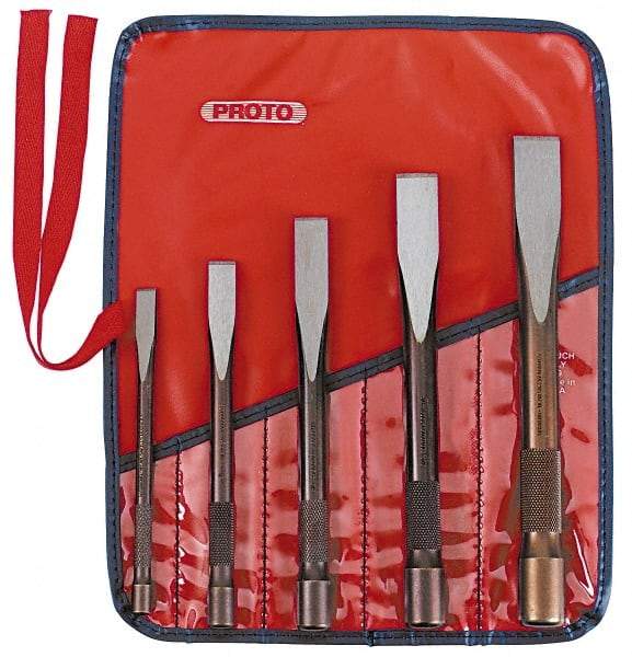 Proto - 5 Piece Cold Chisel Set - 6, 6-13/16, 7-5/8, 8-7/16 & 9-1/4" OAL, Sizes Included 3/8 to 7/8" - A1 Tooling