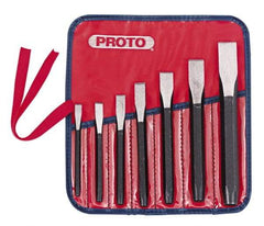 Proto - 7 Piece Cold Chisel Set - 5-1/2, 5-3/8, 5-9/16, 6, 6-3/4, 7-3/8 & 8" OAL, Sizes Included 5/16 to 7/8" - A1 Tooling