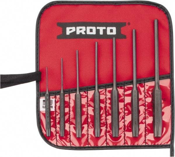 Proto - 7 Piece, 1/16 to 1/4", Pin Punch Set - Round Shank, Comes in Pouch - A1 Tooling