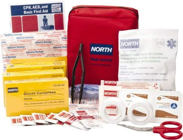 North - 61 Piece, 5 Person, Multipurpose/Auto/Travel First Aid Kit - 5" Wide x 2-1/2" Deep x 5-1/2" High, Nylon Bag - A1 Tooling