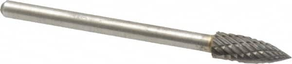 Atrax - 3/16" Cut Diam, 1/8" Shank Diam, Tree Head Double Cut Burr - Carbide, Point End, 1/2" LOC, 1-1/2" OAL - A1 Tooling