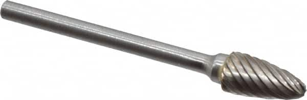 Atrax - 1/4" Cut Diam, 1/8" Shank Diam, Tree with Radius Head Single Cut Burr - Carbide, Radius End, 1/2" LOC, 1-3/4" OAL - A1 Tooling