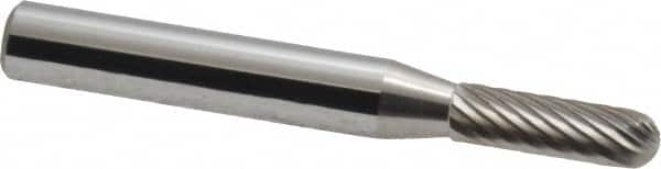 Atrax - 3/16" Cut Diam, 1/4" Shank Diam, Cylinder with Radius Head Single Cut Burr - Carbide, Radius End, 5/8" LOC, 2" OAL - A1 Tooling