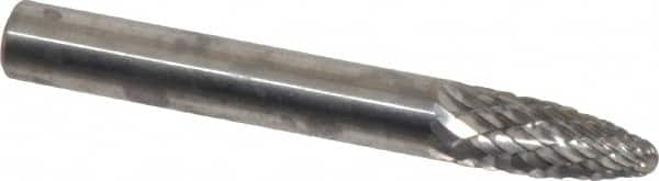 Atrax - 1/4" Cut Diam, 1/4" Shank Diam, Tree with Radius Head Double Cut Burr - Carbide, Radius End, 5/8" LOC, 2" OAL - A1 Tooling