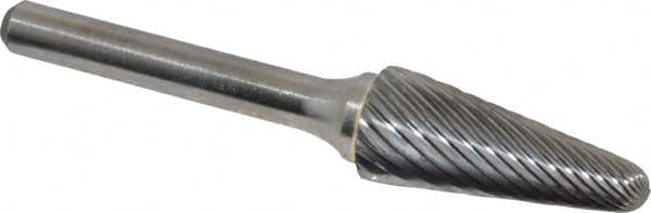 Atrax - 1/2" Cut Diam, 1/4" Shank Diam, Taper Head Single Cut Burr - Radius End, 1-1/8" LOC, 3" OAL - A1 Tooling