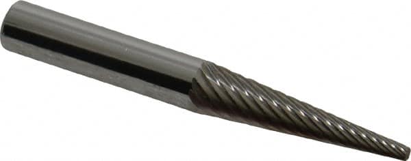 Atrax - 1/4" Cut Diam, 1/4" Shank Diam, Cone Head Single Cut Burr - Carbide, Point End, 1" LOC, 2" OAL - A1 Tooling