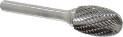 Atrax - 5/8" Cut Diam, 1/4" Shank Diam, Oval Head Double Cut Burr - Carbide, Radius End, 1" LOC, 2-3/4" OAL - A1 Tooling