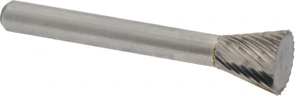 Atrax - 1/2" Cut Diam, 1/4" Shank Diam, Inverted Cone Head Single Cut Burr - Carbide, Flat End, 1/2" LOC, 2-1/4" OAL - A1 Tooling