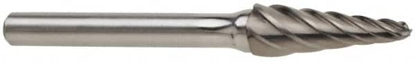 SGS Pro - 3/8" Cut Diam, 1/4" Shank Diam, Taper Head Single Cut Burr - Carbide, Radius End, 1-1/16" LOC, 2-15/16" OAL - A1 Tooling