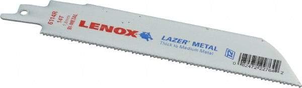 Lenox - 6" Long x 1" Thick, Bi-Metal Reciprocating Saw Blade - Straight Profile, 14 TPI, Toothed Edge - A1 Tooling