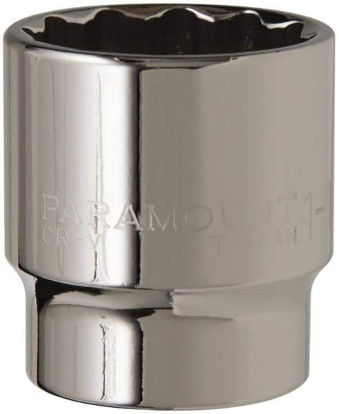 Paramount - 1-1/4", 1/2" Drive, Standard Hand Socket - 12 Points, 1-1/2" OAL, Steel, Chrome Finish - A1 Tooling