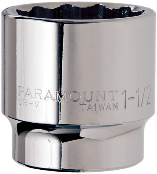 Paramount - 1-1/2", 1/2" Drive, Standard Hand Socket - 12 Points, 1-1/2" OAL, Steel, Chrome Finish - A1 Tooling