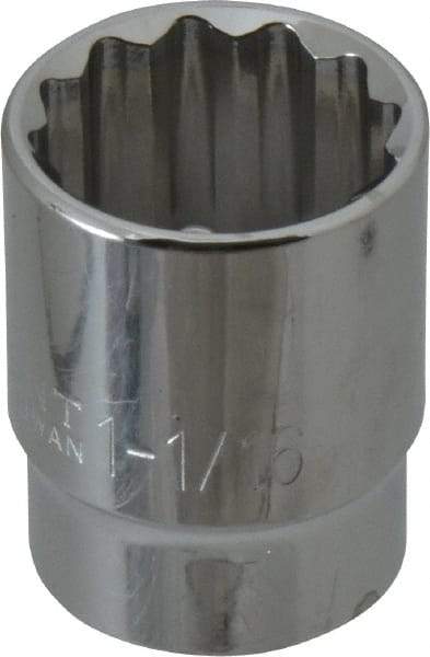 Paramount - 1-1/16", 1/2" Drive, Standard Hand Socket - 12 Points, 1-1/2" OAL, Steel, Chrome Finish - A1 Tooling