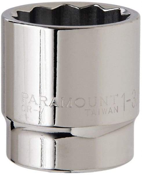 Paramount - 1-3/8", 1/2" Drive, Standard Hand Socket - 12 Points, 1-1/2" OAL, Steel, Chrome Finish - A1 Tooling