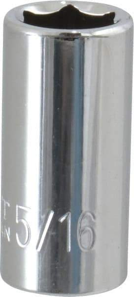 Paramount - 5/16", 1/4" Drive, Standard Hand Socket - 6 Points, 15/16" OAL, Steel, Chrome Finish - A1 Tooling