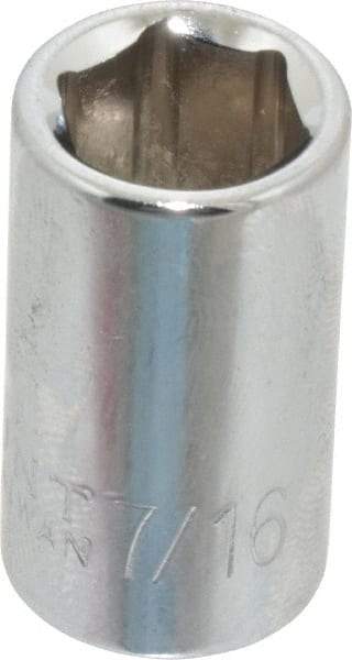 Paramount - 7/16", 3/8" Drive, Standard Hand Socket - 6 Points, 1-3/16" OAL, Steel, Chrome Finish - A1 Tooling