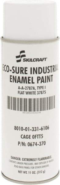 Ability One - White, Flat, Enamel Spray Paint - 8 to 10 Sq Ft per Can, 11 oz Container - A1 Tooling