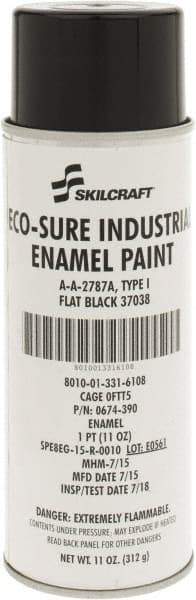 Ability One - Black, Flat, Enamel Spray Paint - 8 to 10 Sq Ft per Can, 11 oz Container - A1 Tooling