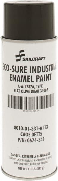 Ability One - Olive Drab, Flat, Enamel Spray Paint - 8 to 10 Sq Ft per Can, 11 oz Container - A1 Tooling