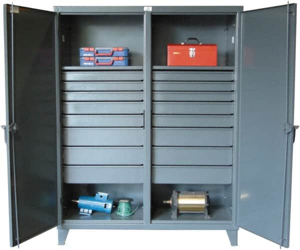 Strong Hold - 2 Shelf 16 Bin Locking Storage Cabinet - Steel, 60" Wide x 24" Deep x 78" High, Dark Gray - A1 Tooling