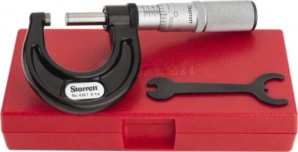 Starrett - 0 to 1" Range, 0.0001" Graduation, Mechanical Outside Micrometer - Friction Thimble, Accurate to 0.00005" - A1 Tooling