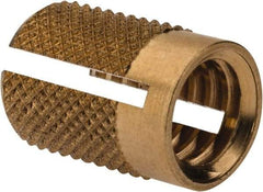 E-Z LOK - 5/16-18 UNC Brass Flush Press Fit Threaded Insert for Plastic - 9/16" OAL, 0.389" Insert Diam, 3/8" Hole Diam, 3/8" Drill - A1 Tooling