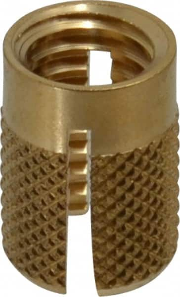 E-Z LOK - 3/8-16 UNC Brass Flush Press Fit Threaded Insert for Plastic - 5/8" OAL, 0.451" Insert Diam, 7/16" Hole Diam, 7/16" Drill - A1 Tooling