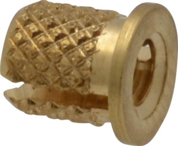 E-Z LOK - #6-32 UNC Brass Flanged Press Fit Threaded Insert for Plastic - 1/4" OAL, 0.199" Insert Diam, 3/16" Hole Diam, 3/16" Drill - A1 Tooling