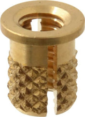 E-Z LOK - #8-32 UNC Brass Flanged Press Fit Threaded Insert for Plastic - 5/16" OAL, 0.23" Insert Diam, 7/32" Hole Diam, 7/32" Drill - A1 Tooling