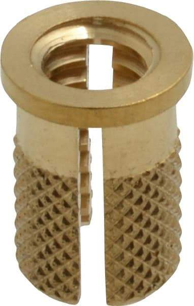 E-Z LOK - 1/4-20 UNC Brass Flanged Press Fit Threaded Insert for Plastic - 1/2" OAL, 0.326" Insert Diam, 5/16" Hole Diam, 5/16" Drill - A1 Tooling