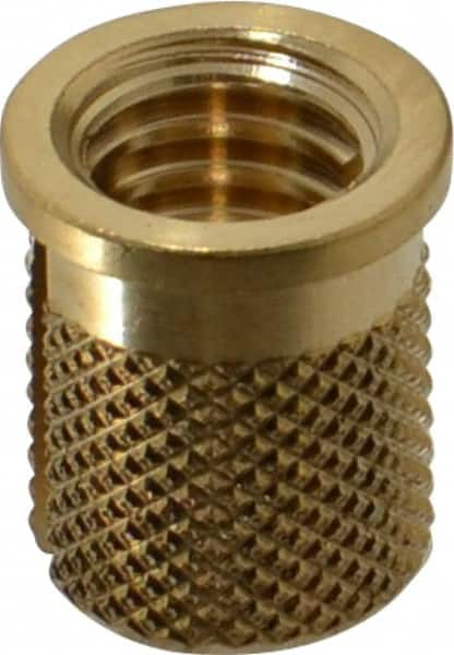 E-Z LOK - 5/16-18 UNC Brass Flanged Press Fit Threaded Insert for Plastic - 9/16" OAL, 0.389" Insert Diam, 0.357" Hole Diam, 3/8" Drill - A1 Tooling