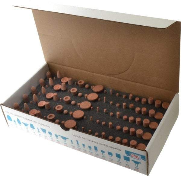 Made in USA - 100 Piece Aluminum Oxide Vitrified Mounted Stone Abrasive Point Set - Includes Shapes B42, B45, B52, B81, B91, B97, B102, B122, B136, W144, W146, W152, W160, W163, W167, W175, W176, W185, W200 & W215 - A1 Tooling