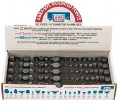 Made in USA - 100 Piece Aluminum Oxide Vitrified Mounted Stone Abrasive Point Set - Includes Shapes B42, B45, B52, B81, B91, B97, B102, B122, B136, W144, W146, W152, W160, W163, W167, W175, W176, W185, W200 & W215 - A1 Tooling