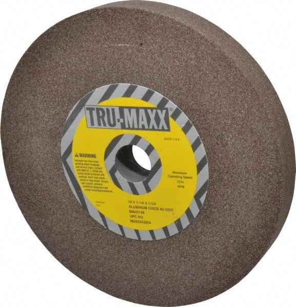 Tru-Maxx - 60 Grit Aluminum Oxide Bench & Pedestal Grinding Wheel - 10" Diam x 1-1/4" Hole x 1-1/4" Thick, 3250 Max RPM, P Hardness, Medium Grade , Vitrified Bond - A1 Tooling