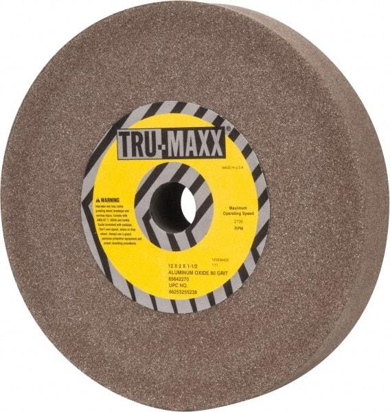 Tru-Maxx - 80 Grit Aluminum Oxide Bench & Pedestal Grinding Wheel - 12" Diam x 1-1/2" Hole x 2" Thick, 2705 Max RPM, P Hardness, Medium Grade , Vitrified Bond - A1 Tooling