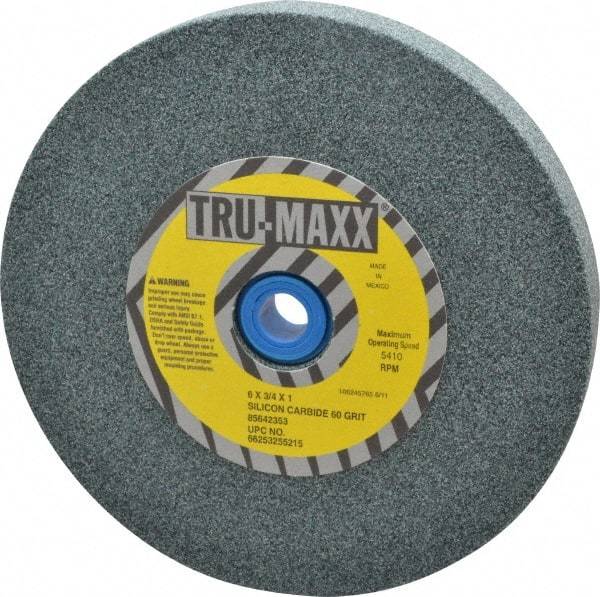 Tru-Maxx - 60 Grit Silicon Carbide Bench & Pedestal Grinding Wheel - 6" Diam x 1" Hole x 3/4" Thick, 5410 Max RPM, K Hardness, Medium Grade , Vitrified Bond - A1 Tooling