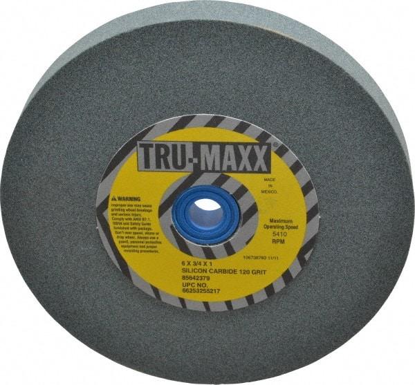 Tru-Maxx - 120 Grit Silicon Carbide Bench & Pedestal Grinding Wheel - 6" Diam x 1" Hole x 3/4" Thick, 5410 Max RPM, K Hardness, Fine Grade , Vitrified Bond - A1 Tooling