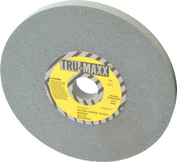 Tru-Maxx - 120 Grit Silicon Carbide Bench & Pedestal Grinding Wheel - 7" Diam x 1" Hole x 1/2" Thick, 3600 Max RPM, K Hardness, Fine Grade , Vitrified Bond - A1 Tooling