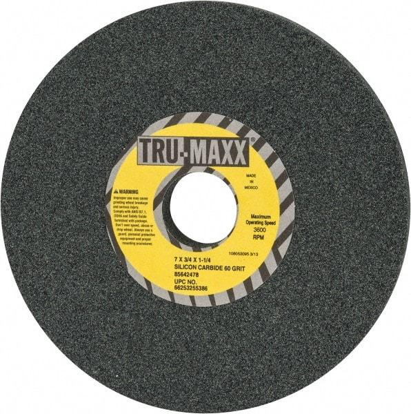 Tru-Maxx - 60 Grit Silicon Carbide Bench & Pedestal Grinding Wheel - 7" Diam x 1-1/4" Hole x 3/4" Thick, 3600 Max RPM, K Hardness, Medium Grade , Vitrified Bond - A1 Tooling